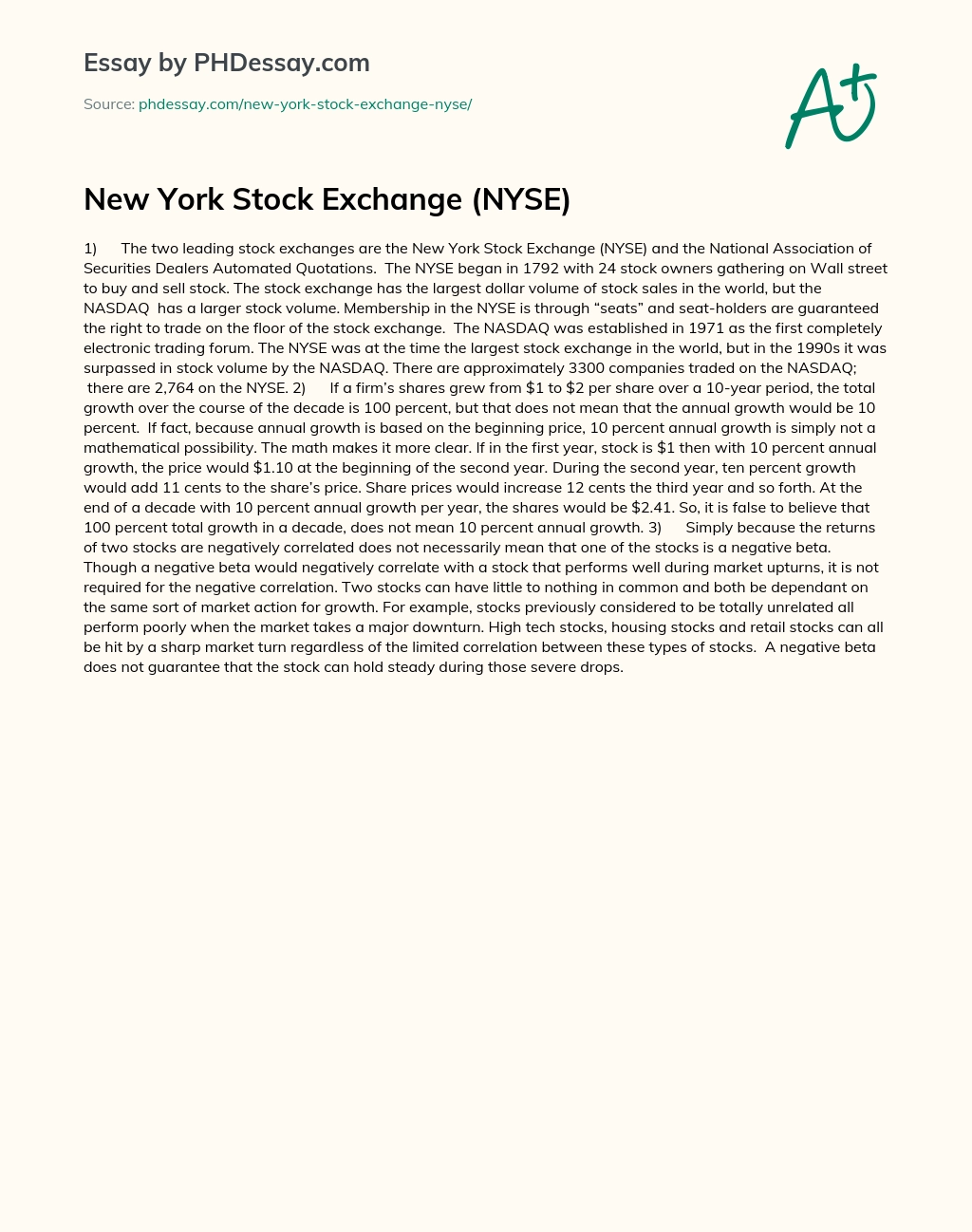 New York Stock Exchange (NYSE) essay