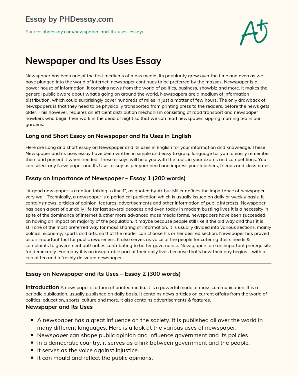 Newspaper and Its Uses Essay essay