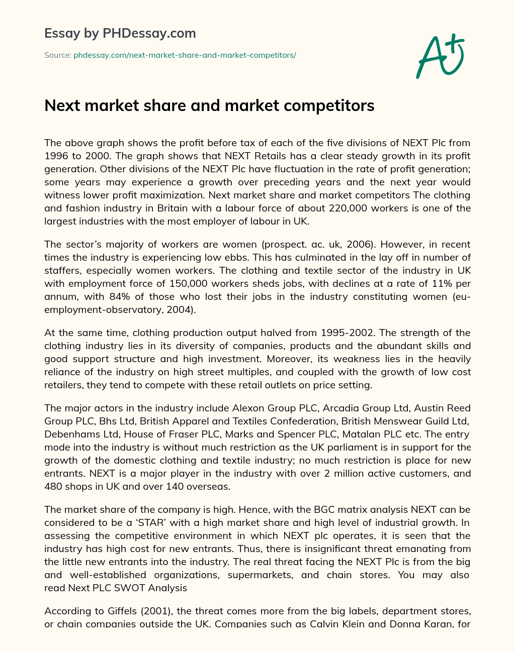 Next market share and market competitors essay