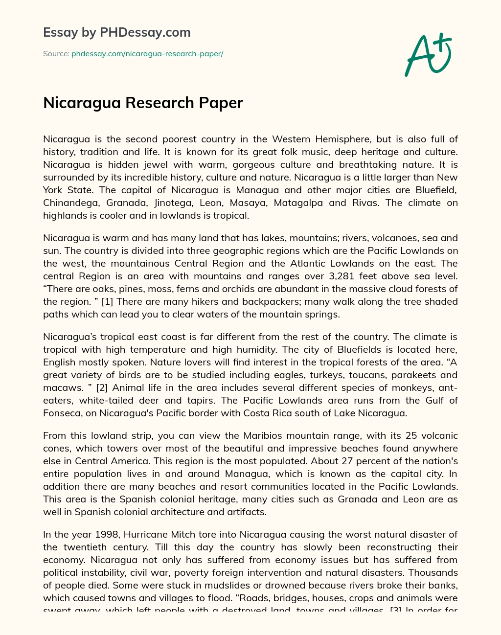 Nicaragua Research Paper essay
