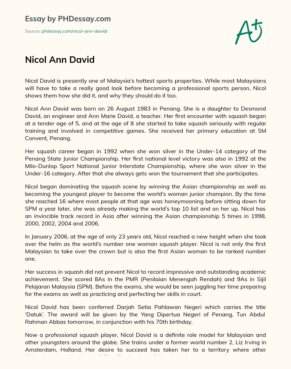 Nicol Ann David essay