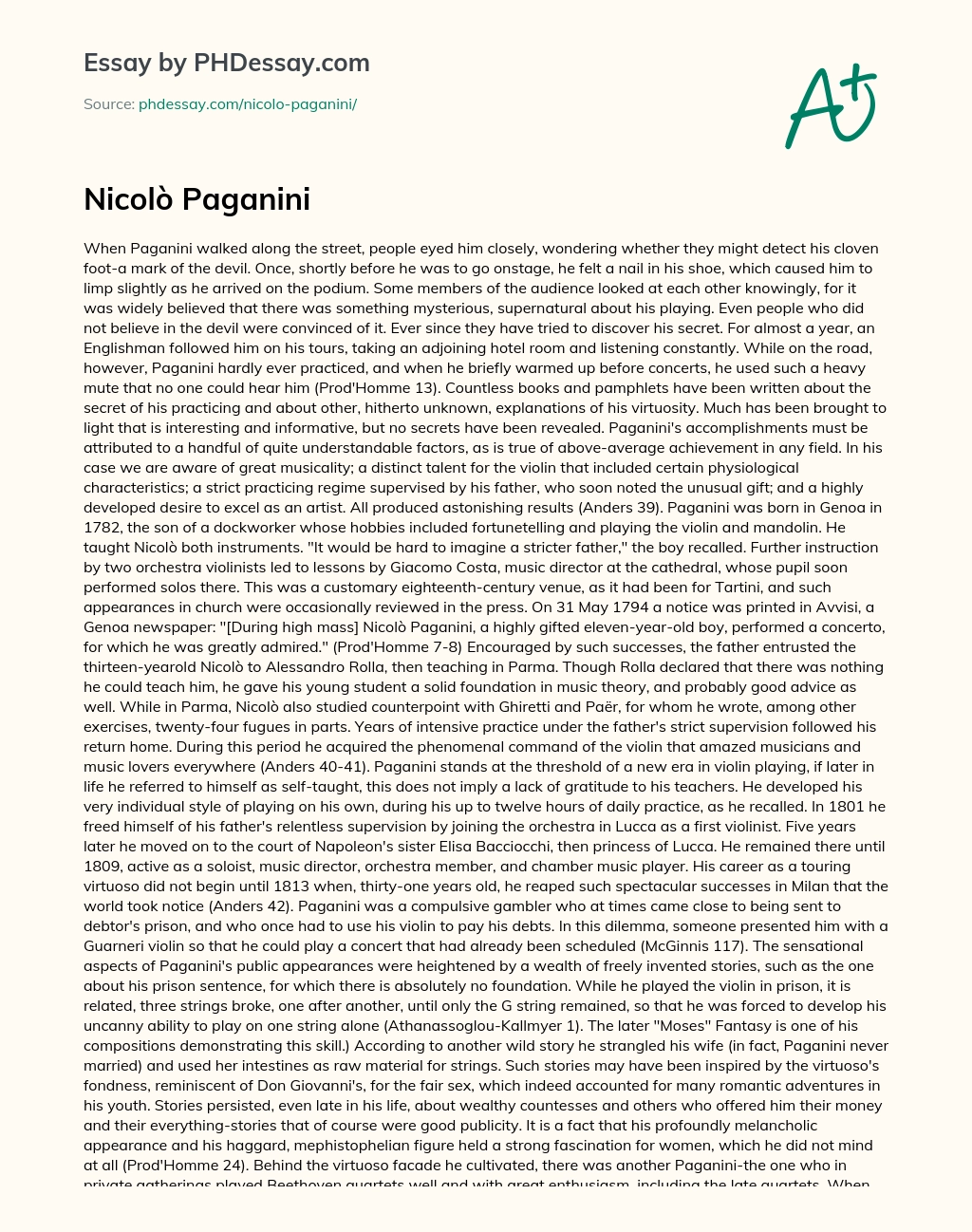 Nicolò Paganini essay