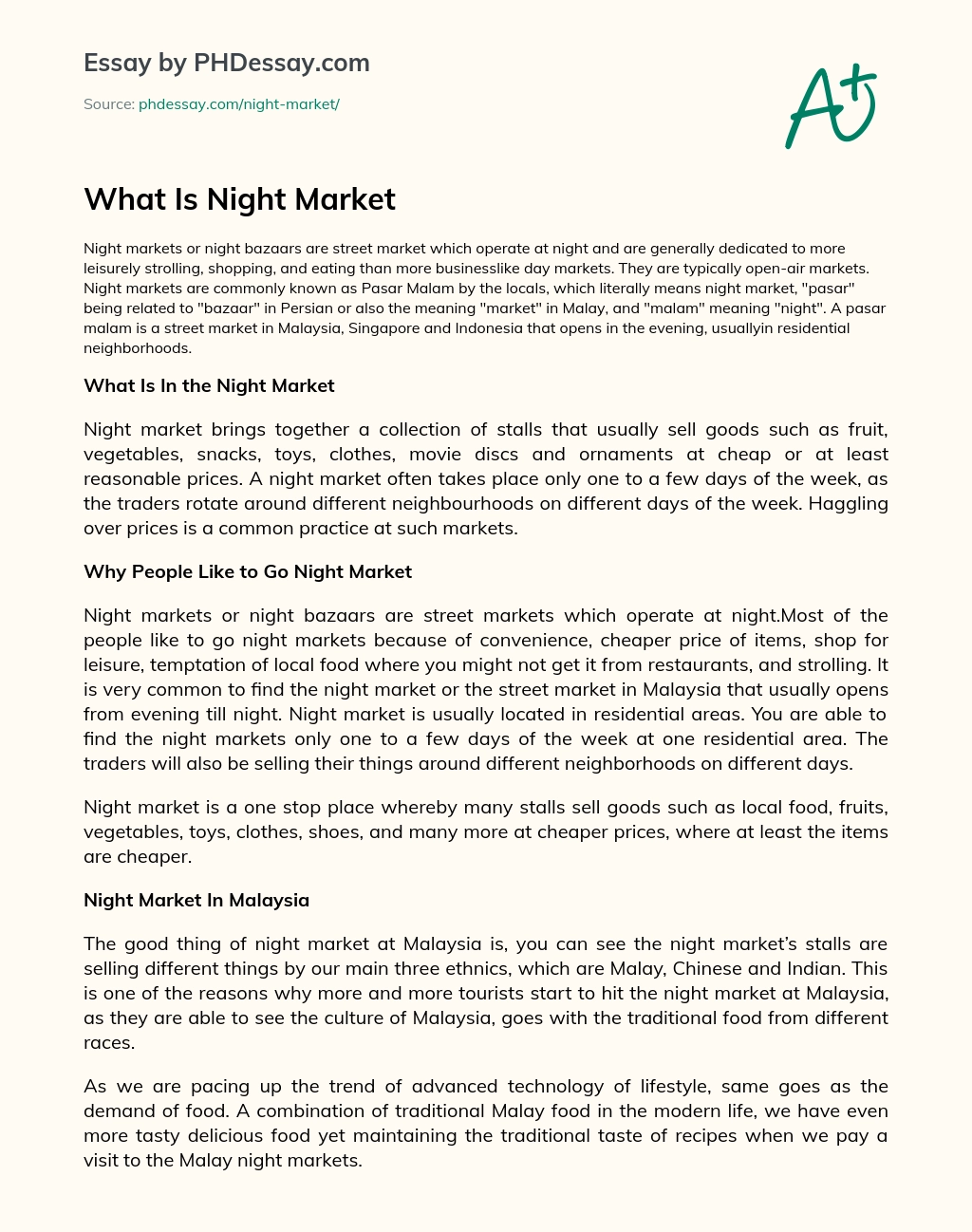 night market essay upsr