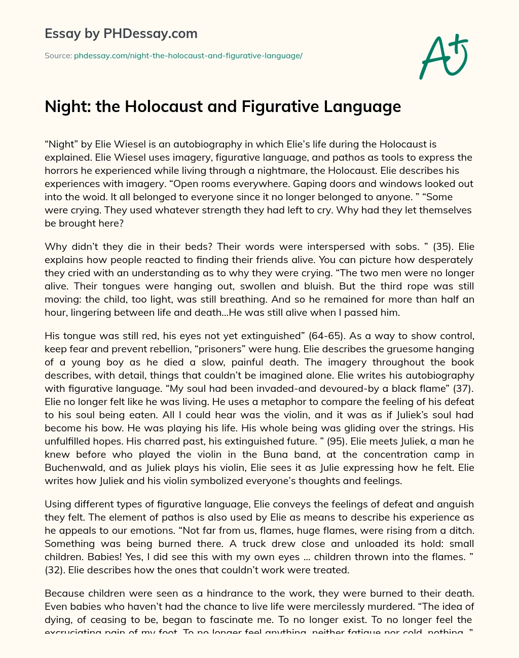 Night: the Holocaust and Figurative Language essay