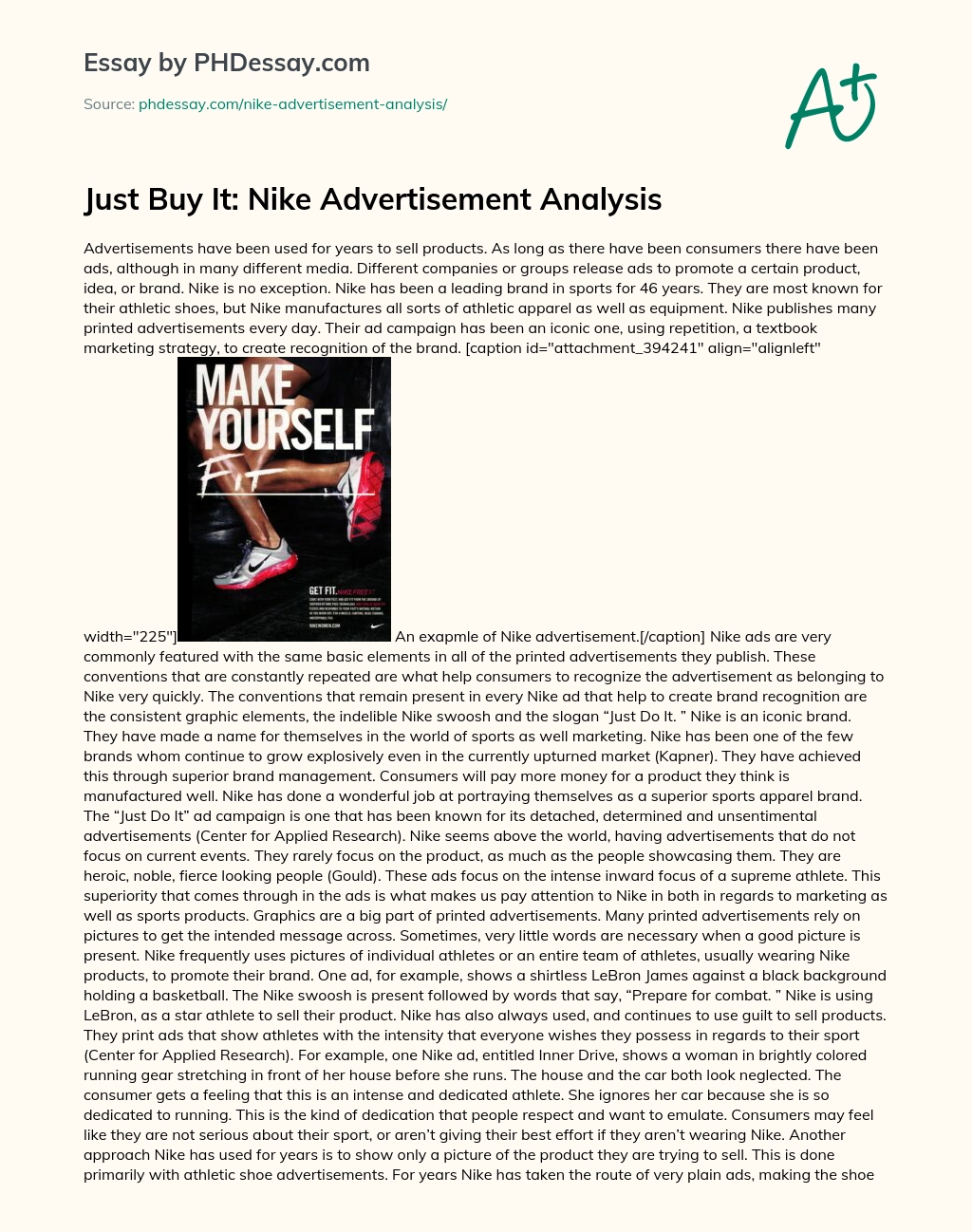 Just Buy It: Nike Advertisement Analysis essay