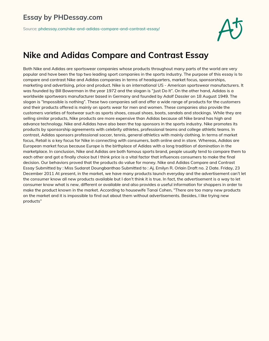 Nike and Adidas Compare and Contrast Essay essay