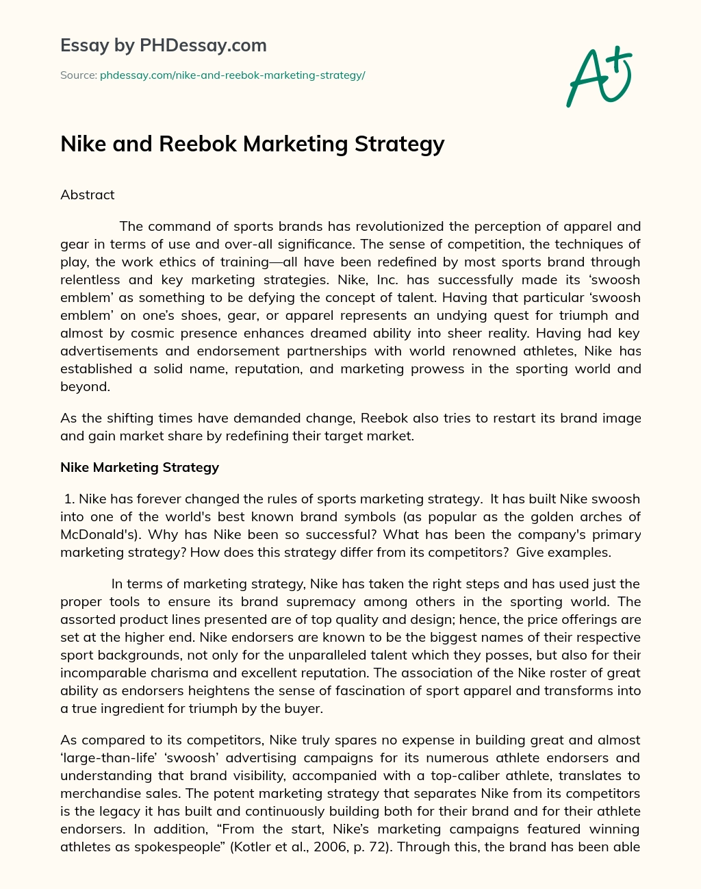Nike and Reebok Marketing Strategy essay