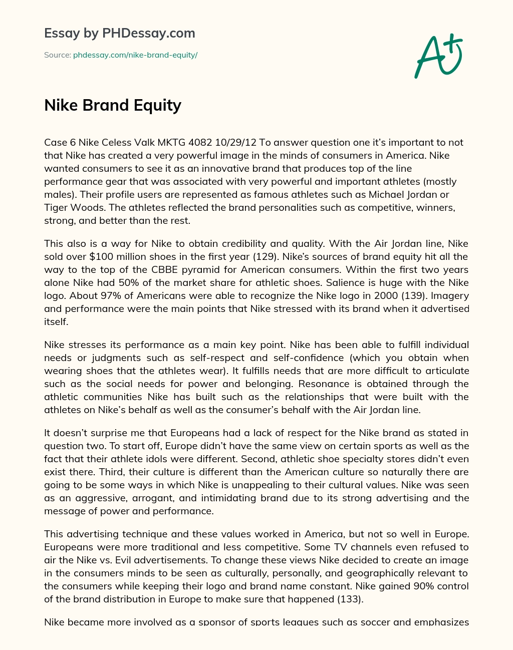 Nike Brand Equity essay