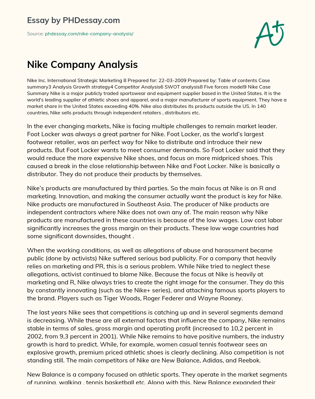 Nike Company Analysis essay