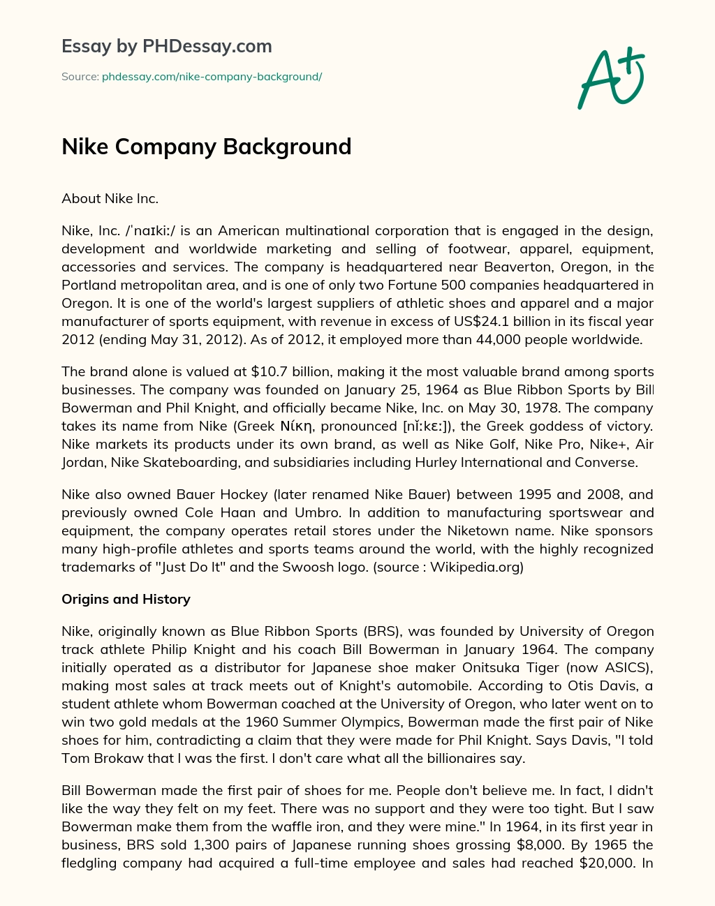 nike company background information