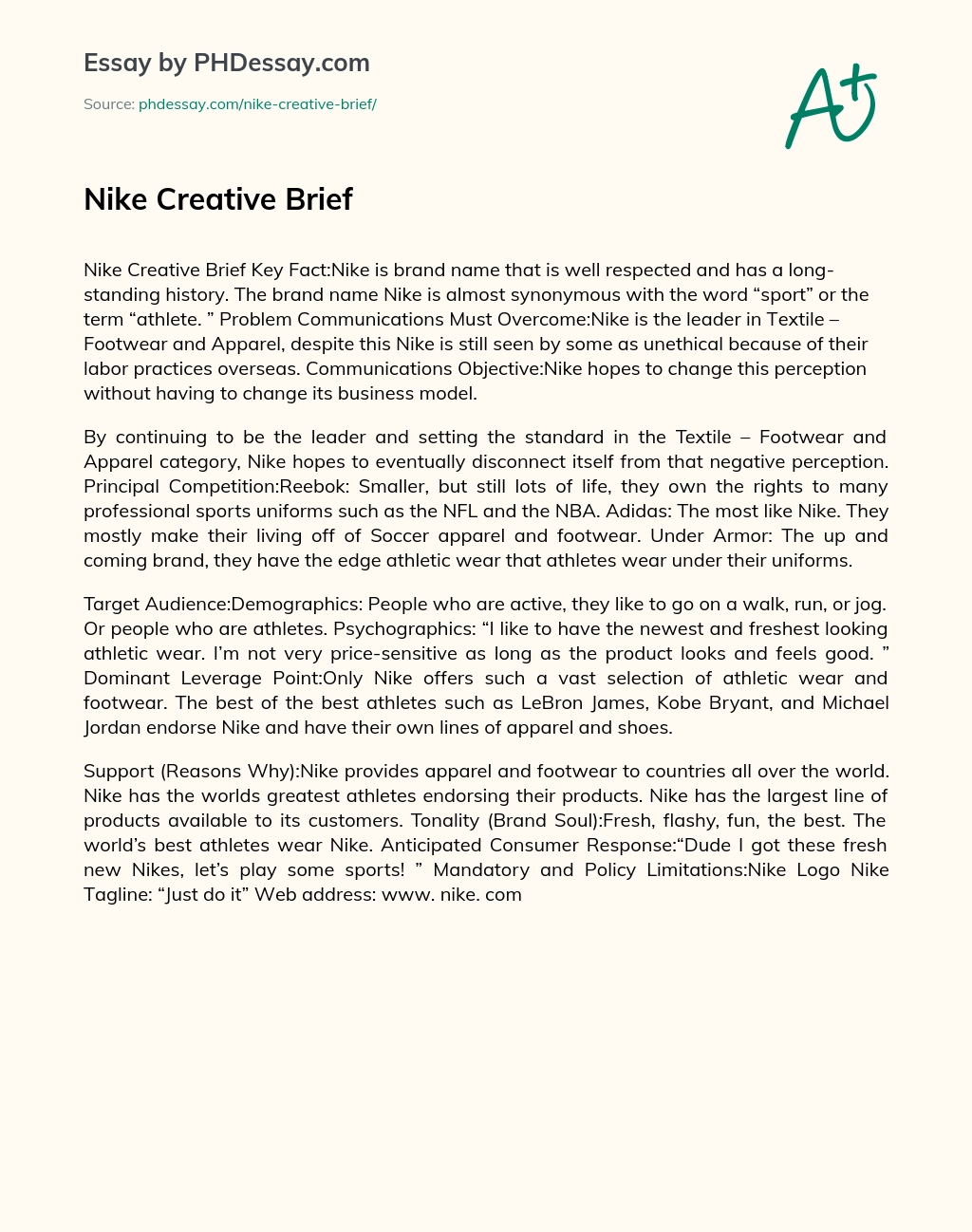Nike Creative Brief essay