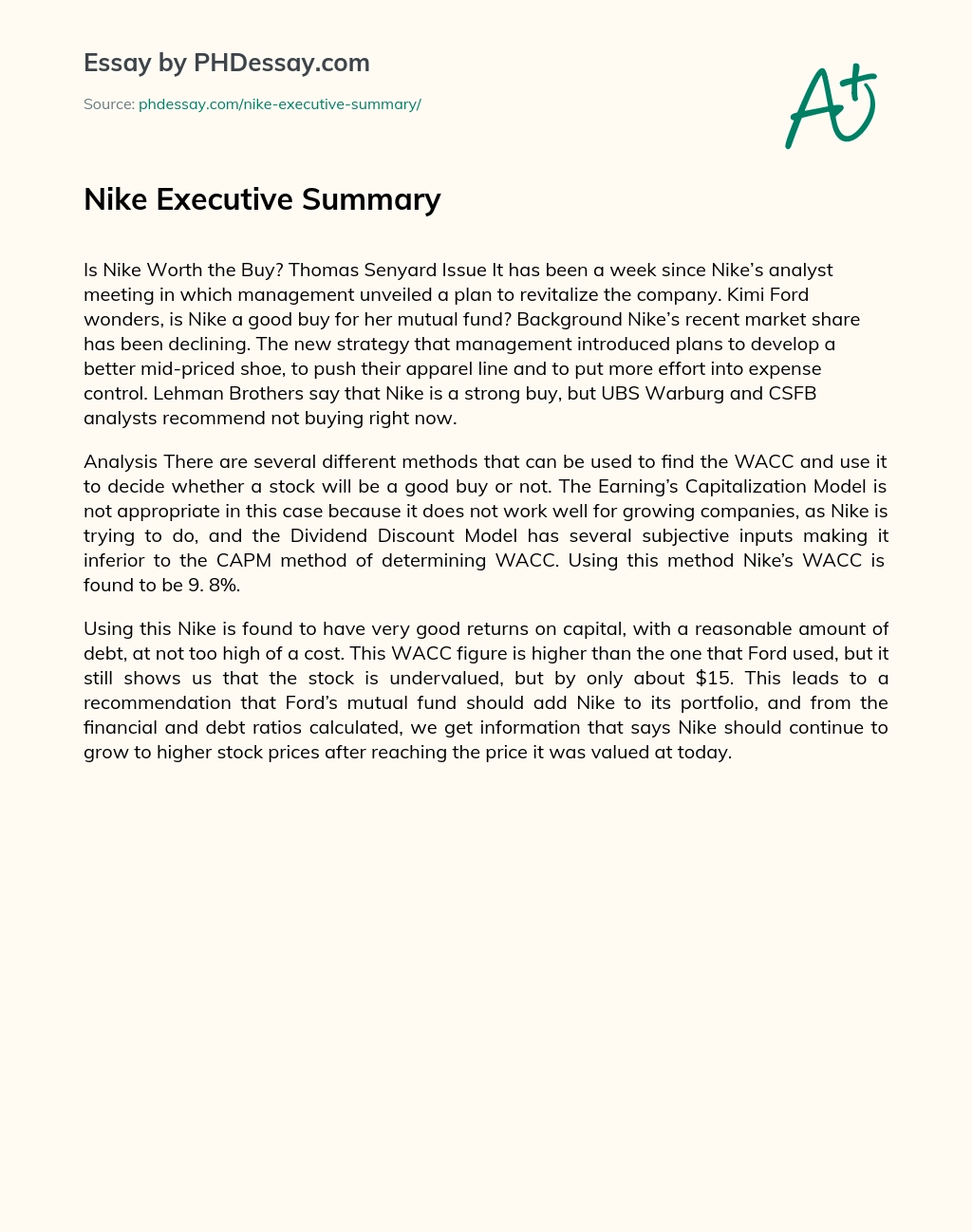 Nike Executive Summary essay