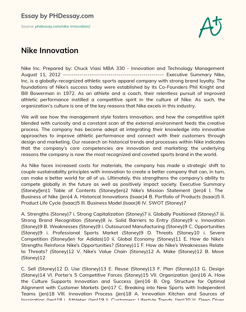 Nike Innovation essay