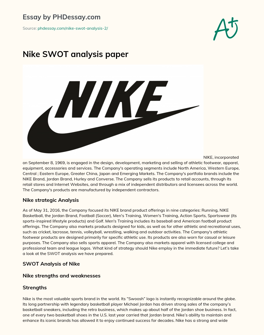 Nike SWOT analysis paper essay