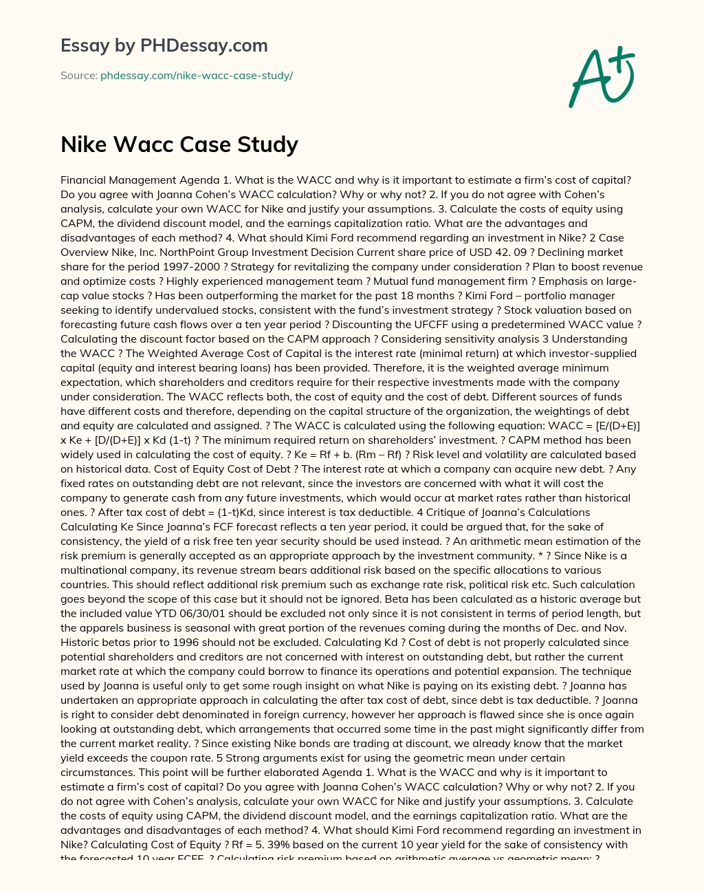 Nike Wacc Case Study essay