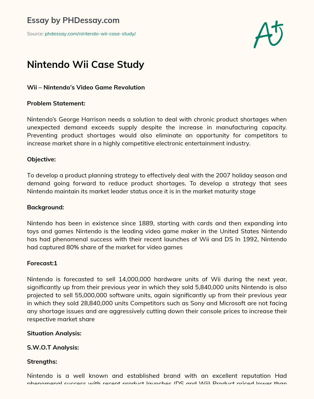 Nintendo Wii Case Study essay