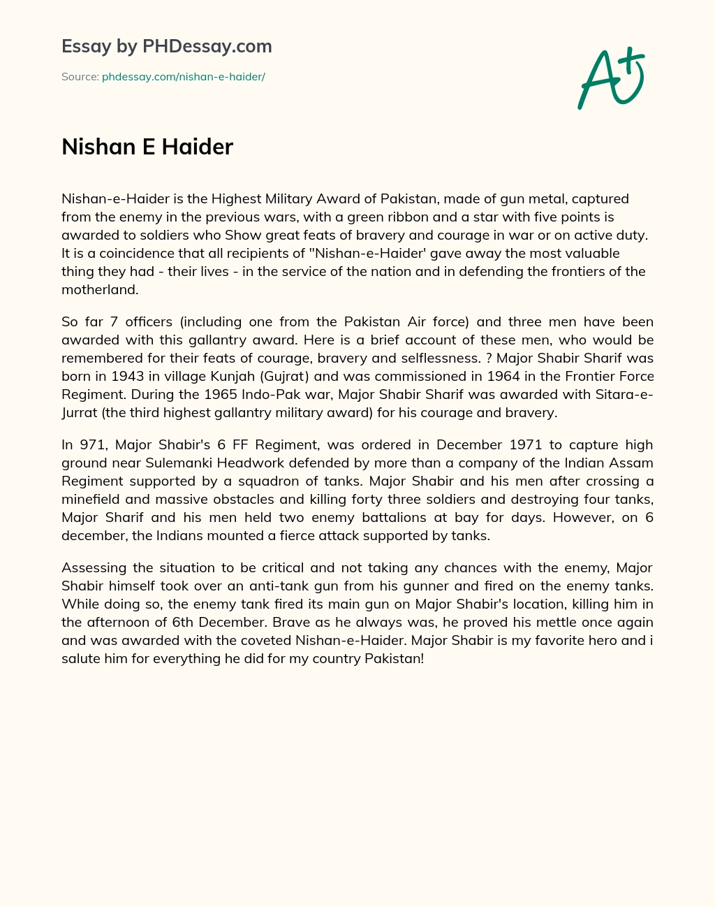 Nishan E Haider essay