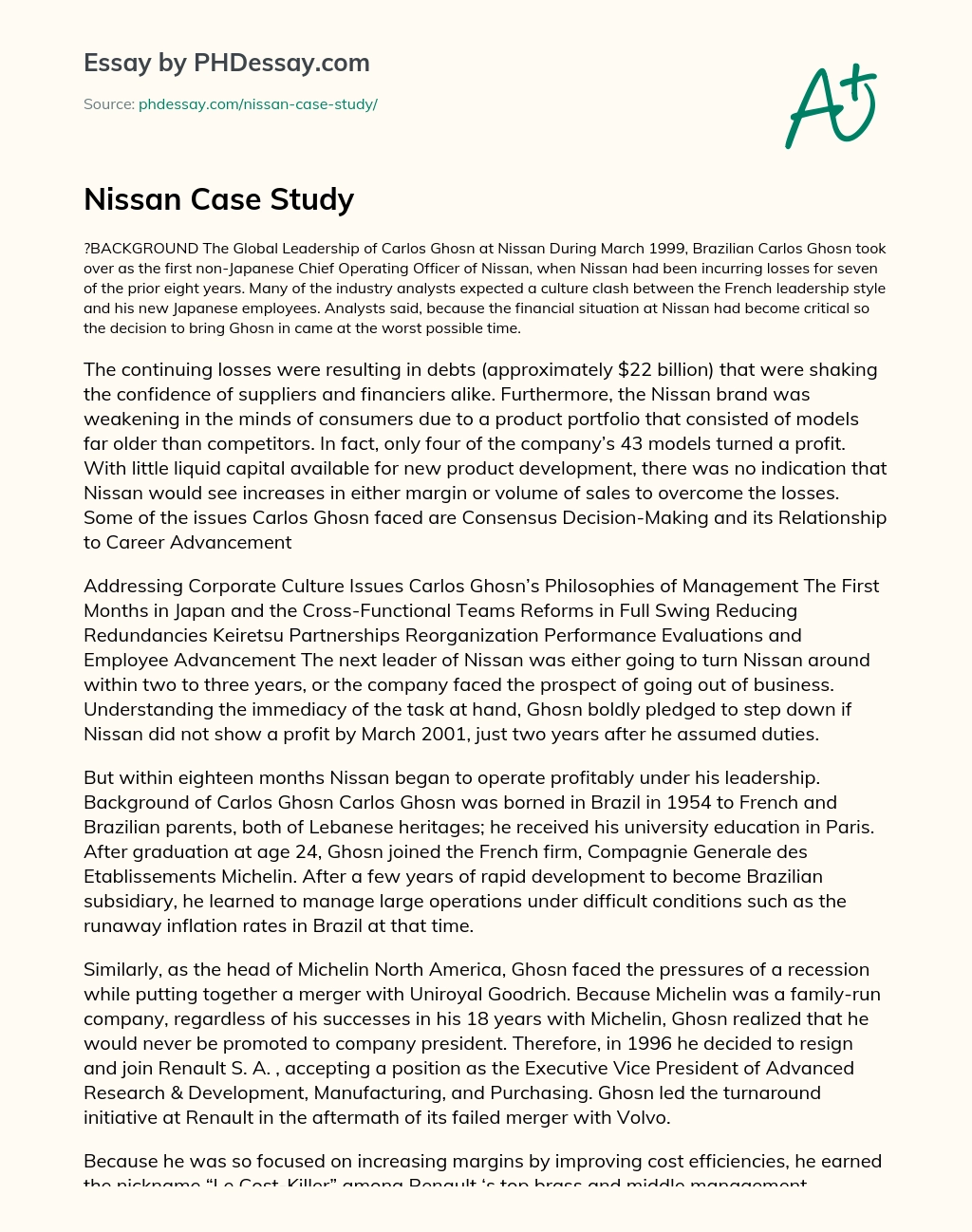 Nissan Case Study essay