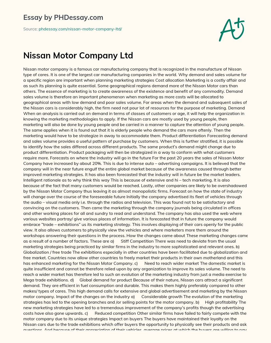 Nissan Motor Company Ltd essay