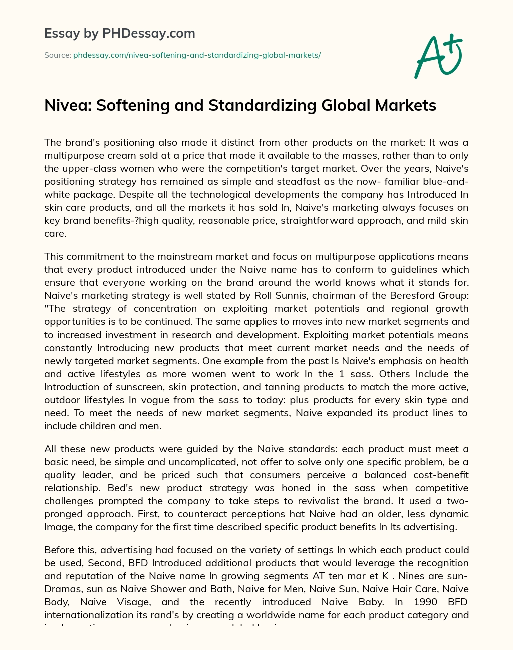 Nivea: Softening and Standardizing Global Markets essay