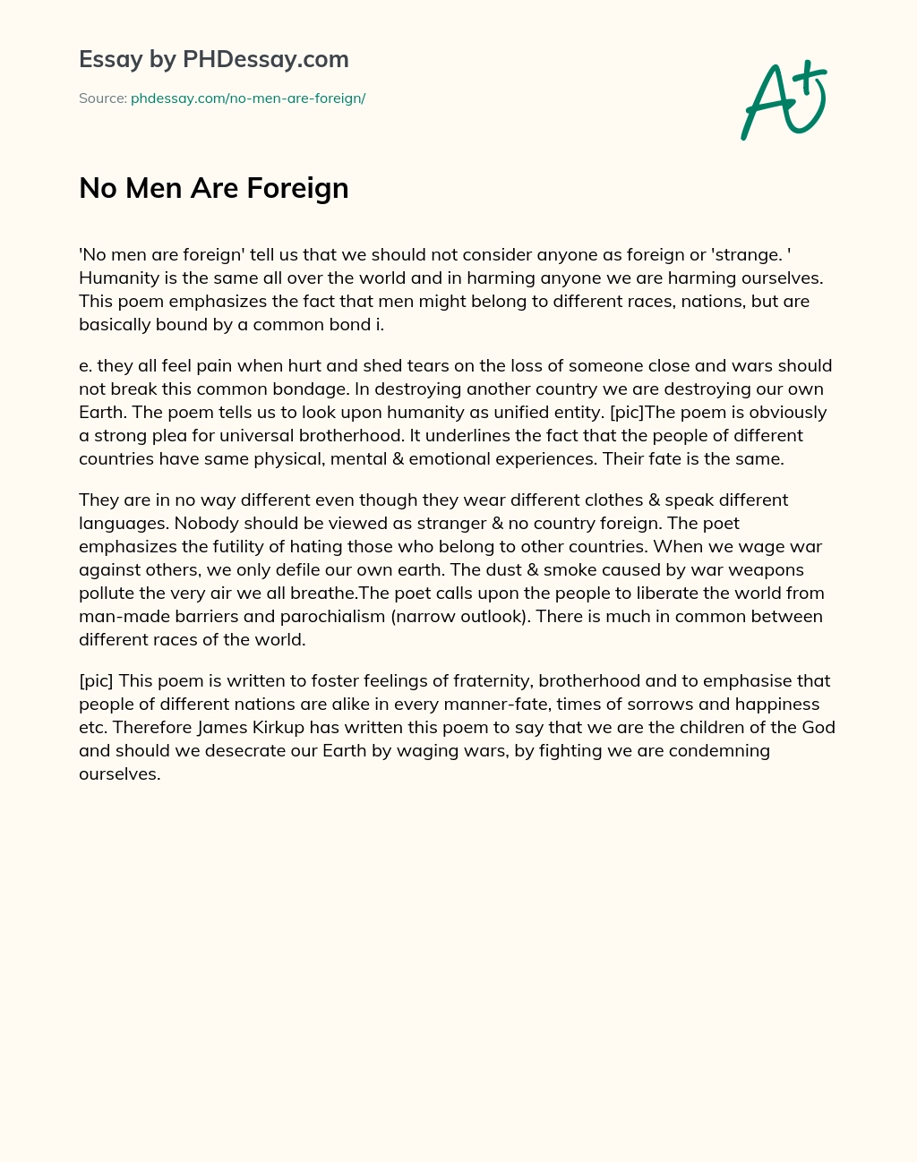No Men Are Foreign essay
