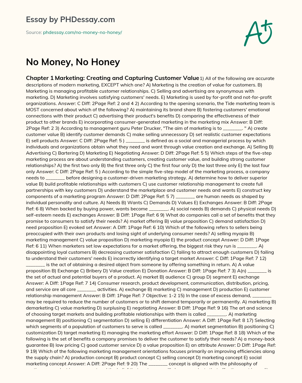 No Money, No Honey essay