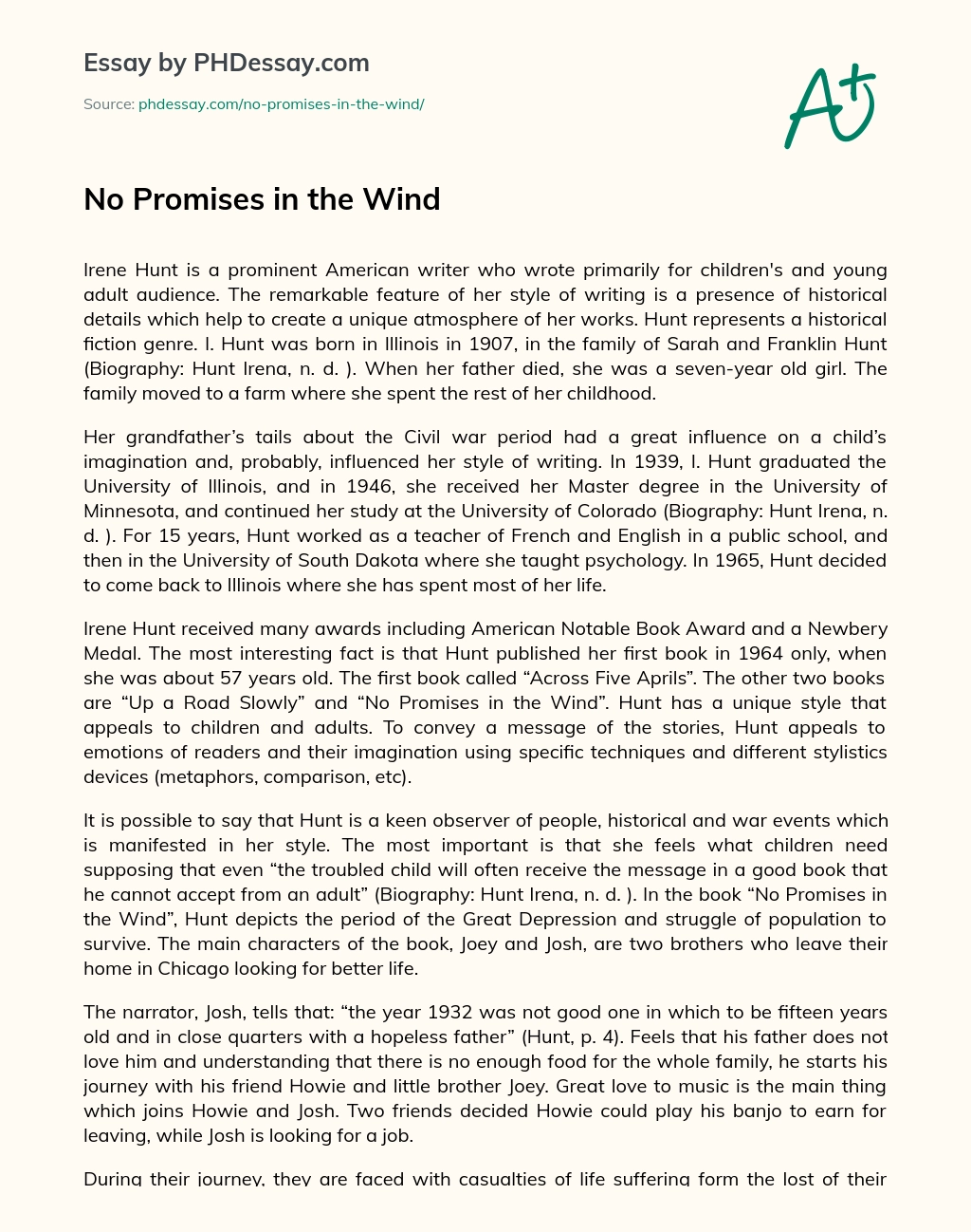 No Promises in the Wind essay