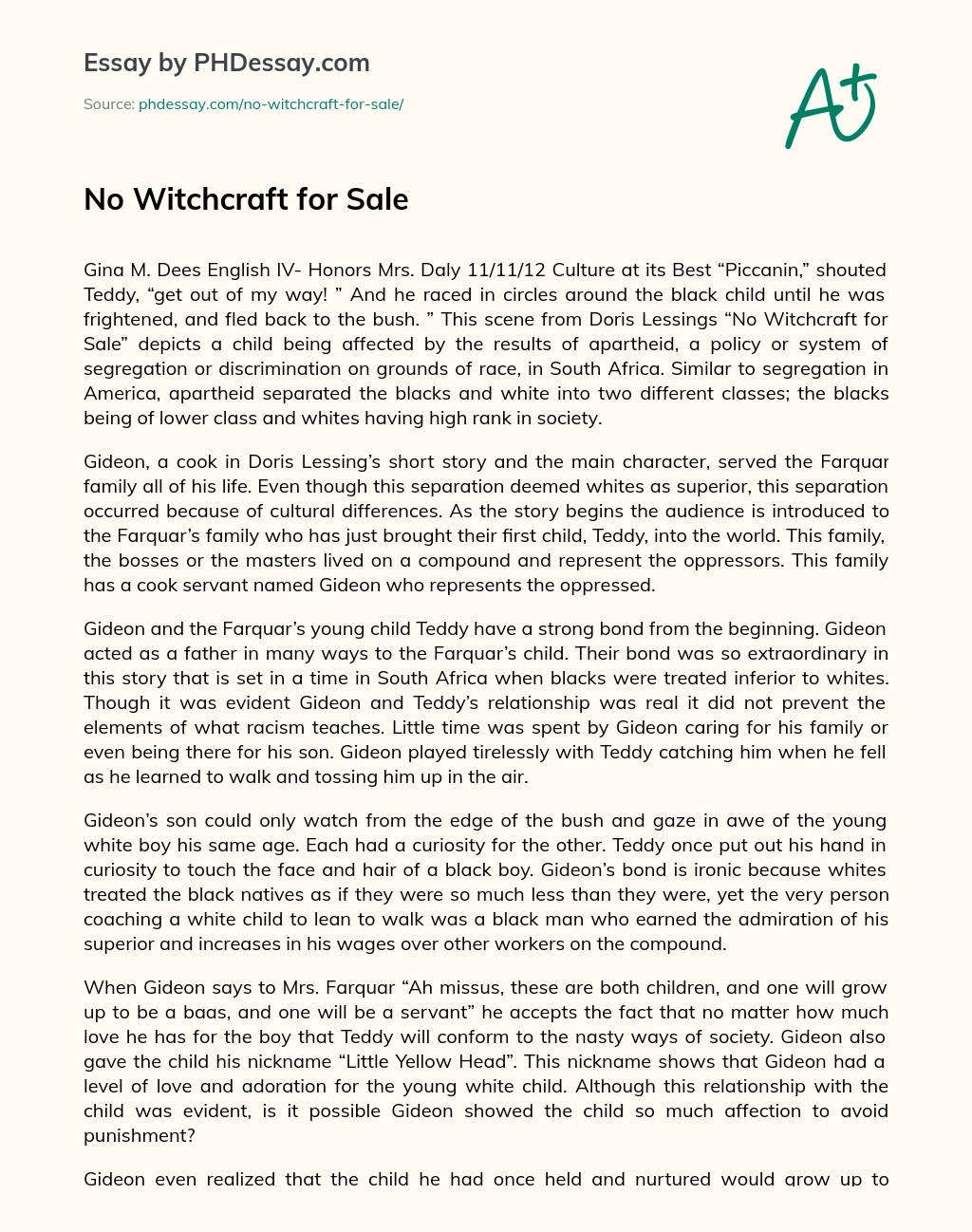 No witchcraft for Sale essay