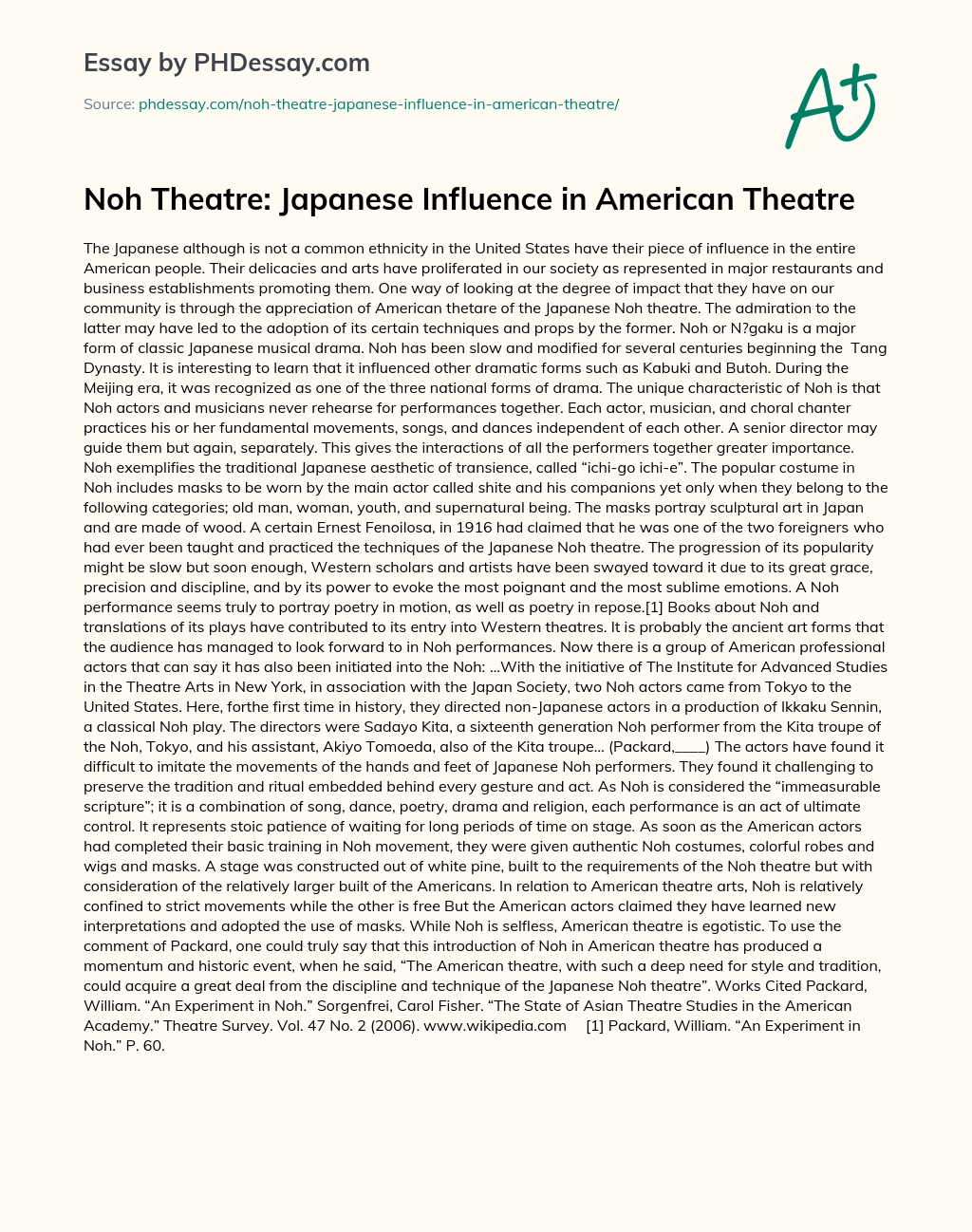 Japanese Influence in American Theatre essay