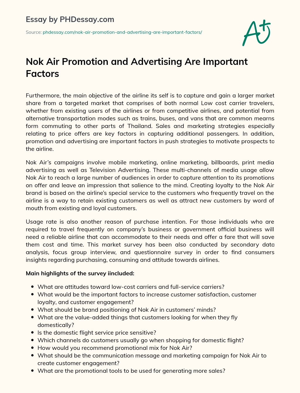 Nok Air Promotion and Advertising Are Important Factors essay