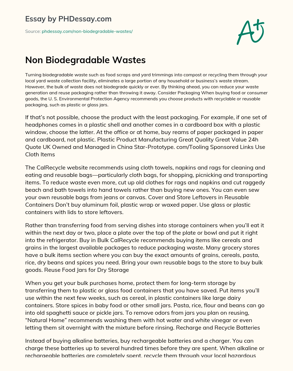 Non Biodegradable Wastes essay