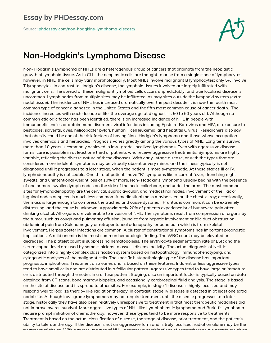 Реферат: Lymphomas Lymphatic Cancers Essay Research Paper Lymphomas