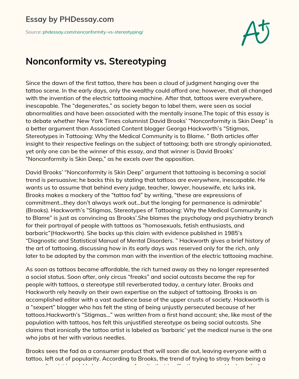 Nonconformity vs. Stereotyping essay