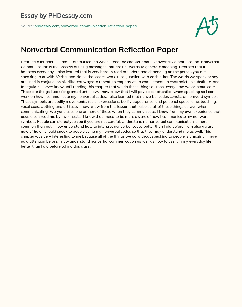 Nonverbal Communication Reflection Paper essay