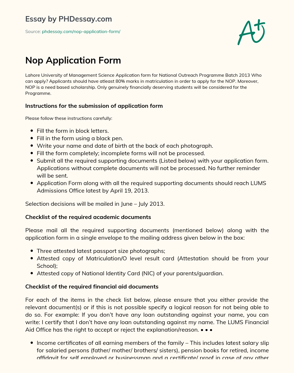 Nop Application Form essay