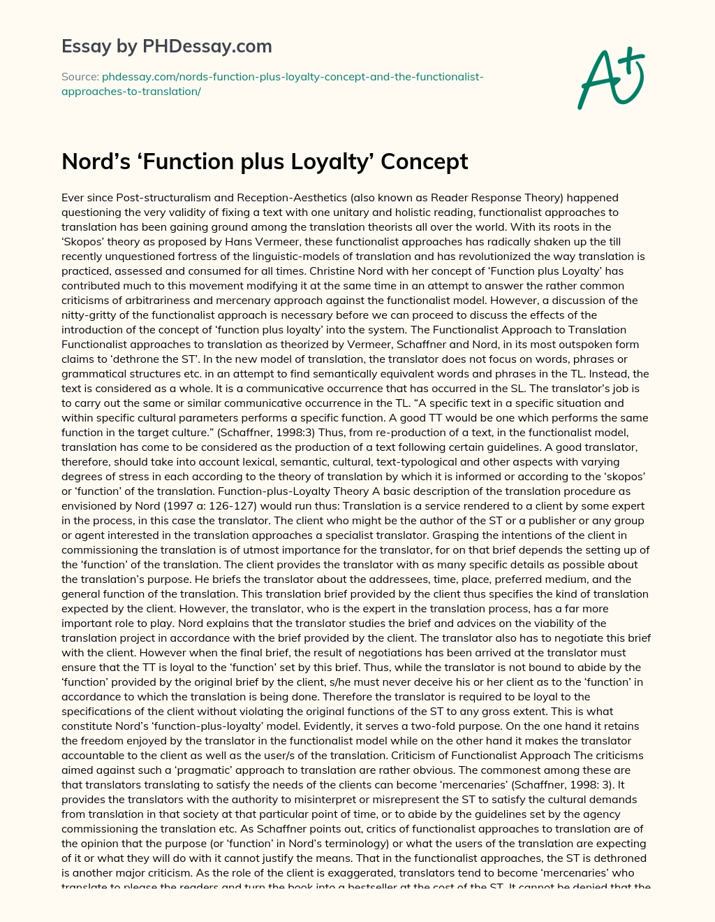 Nord’s ‘Function Plus Loyalty’ Concept essay