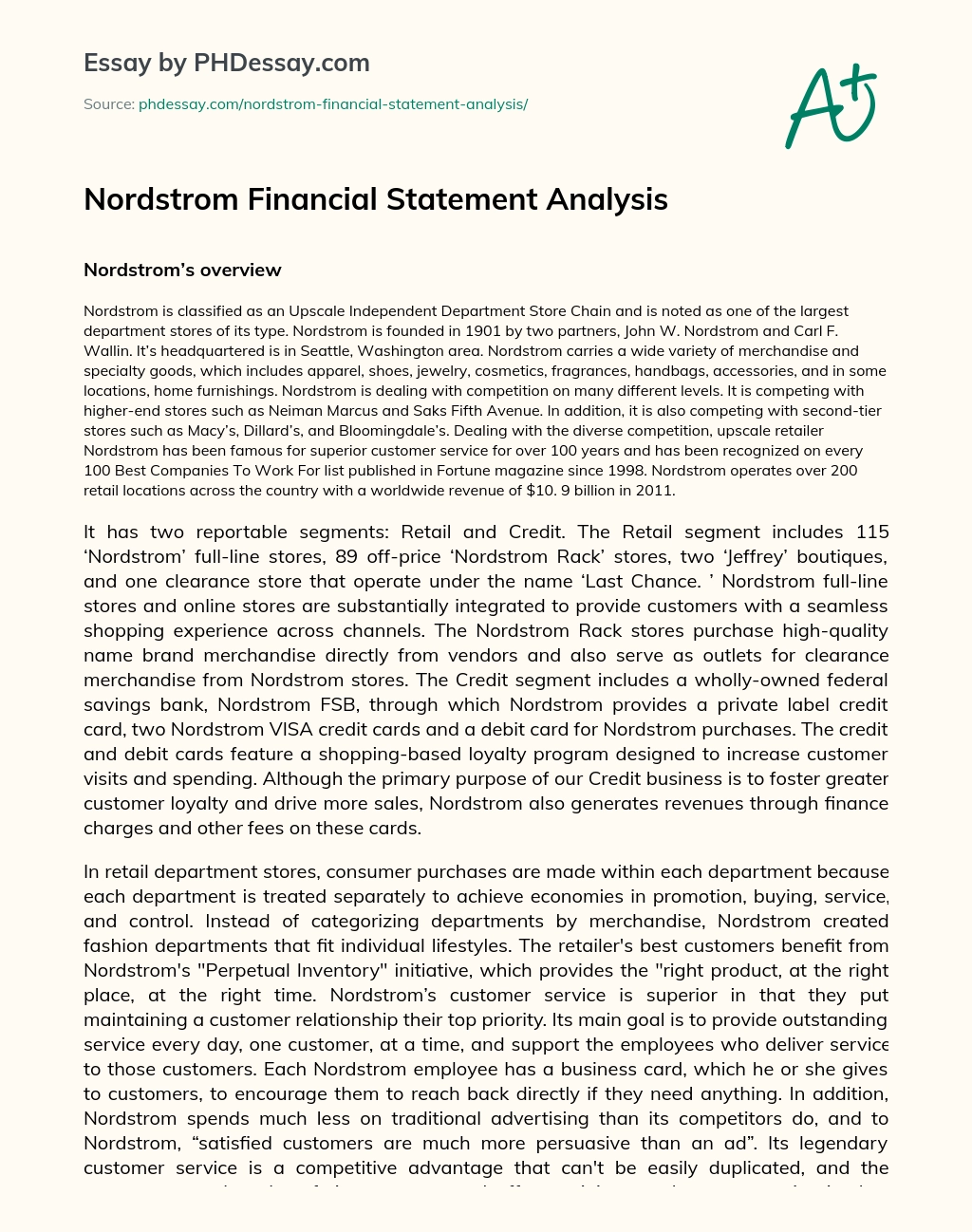 Nordstrom Financial Statement Analysis essay
