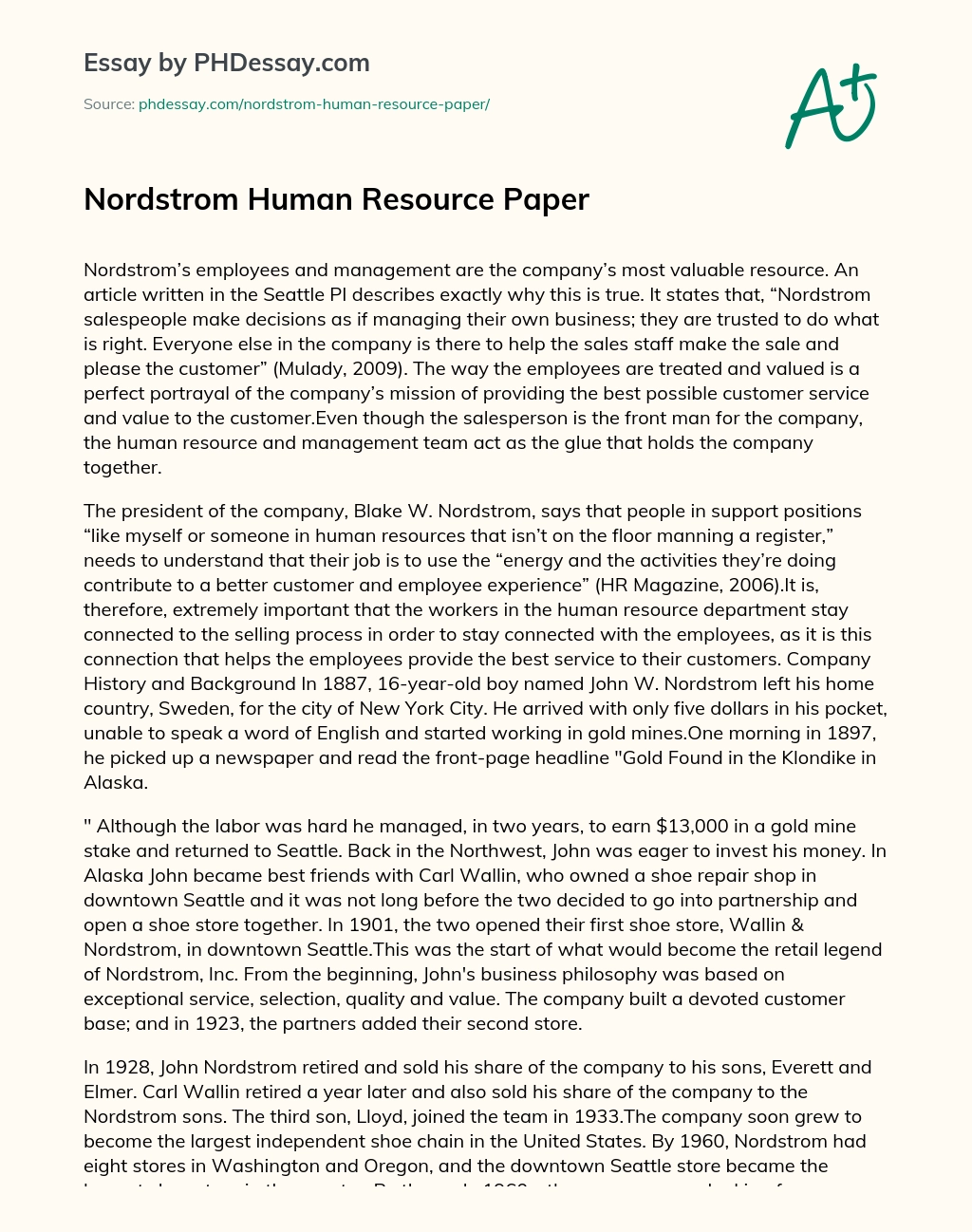 Nordstrom Human Resource Paper essay
