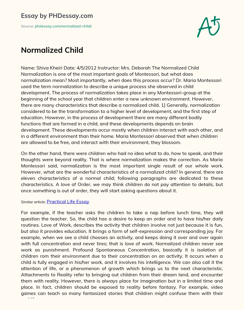 Normalized Child essay