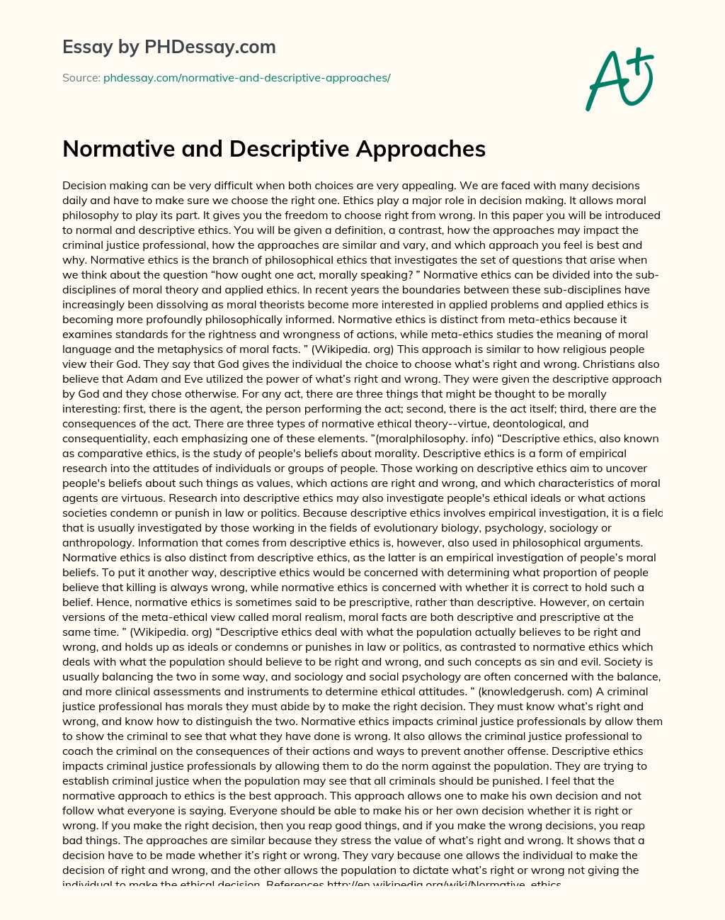 Normative and Descriptive Approaches essay