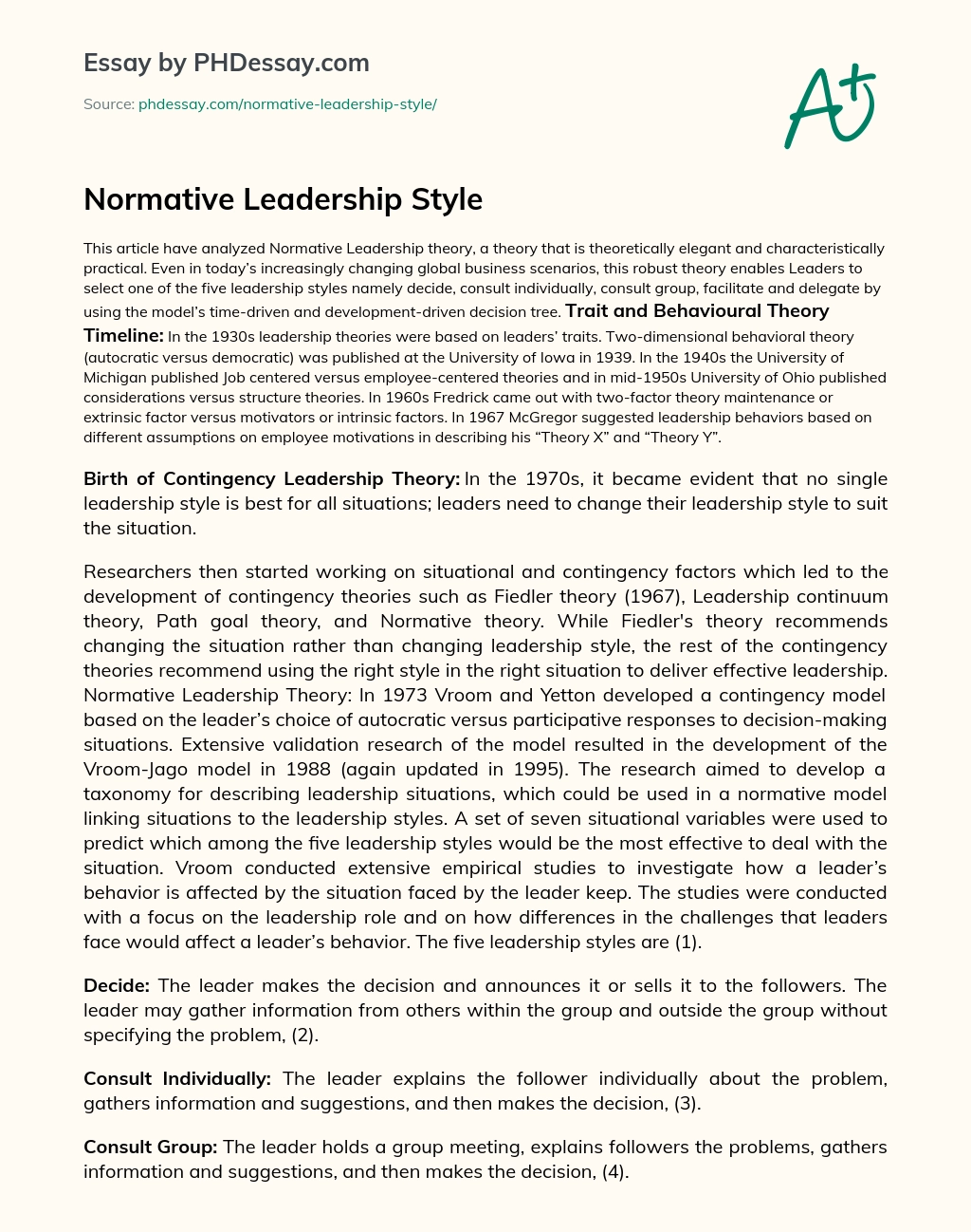 Normative Leadership Style essay