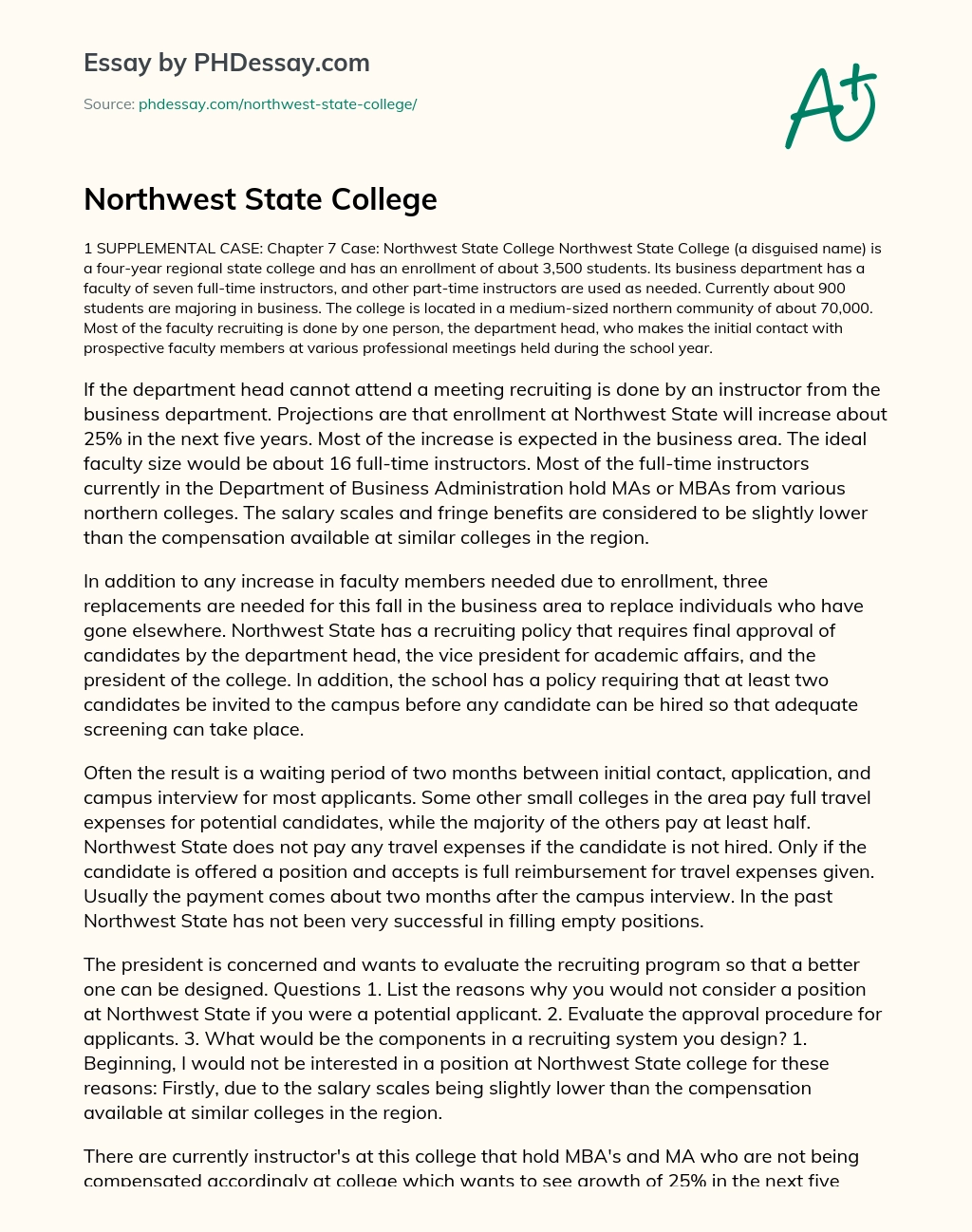 Northwest State College essay