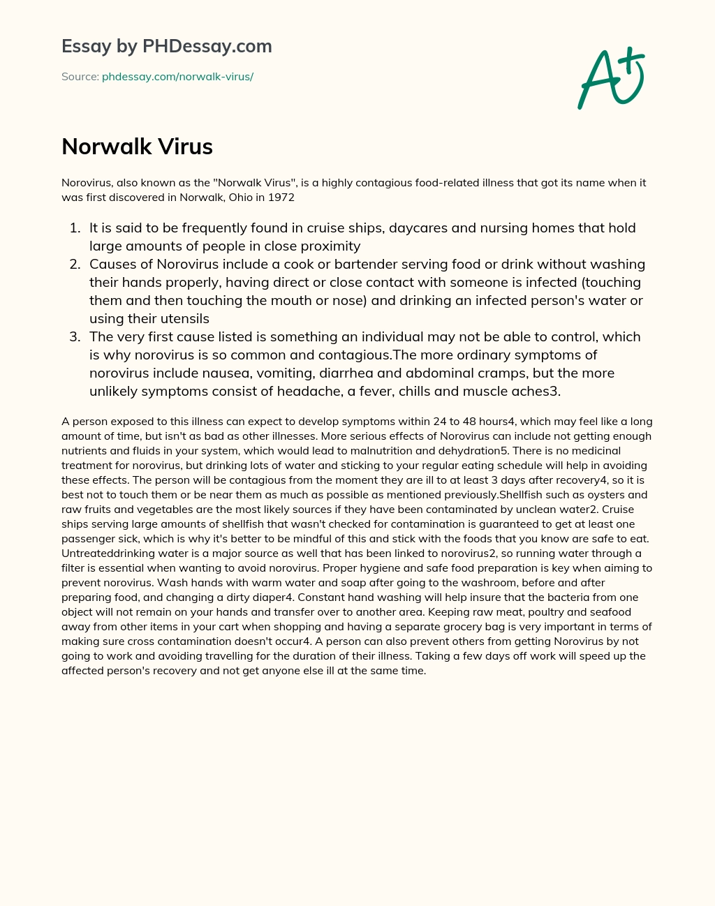 Norwalk Virus essay