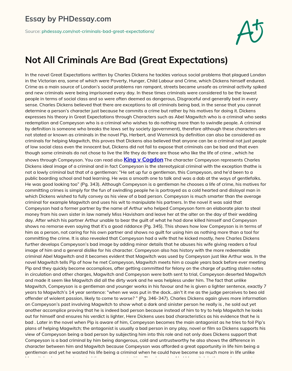 Not All Criminals Are Bad (Great Expectations) essay