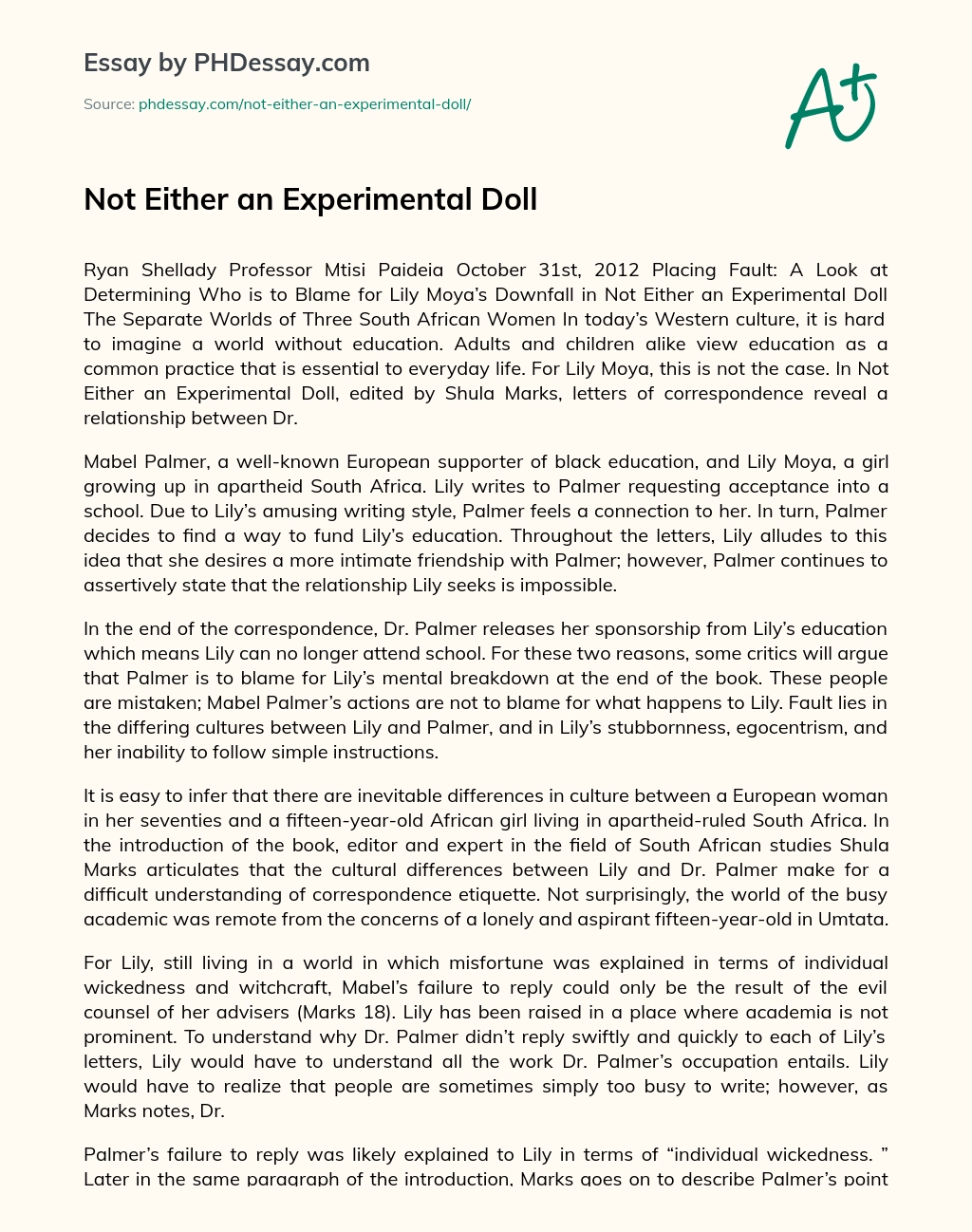 Not Either an Experimental Doll essay