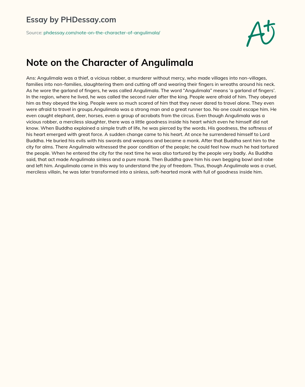 Note on the Character of Angulimala essay