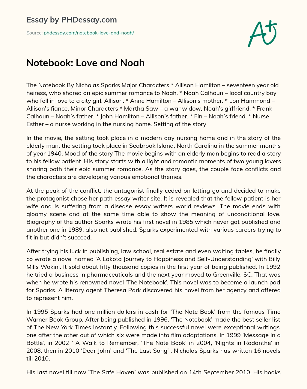 Notebook: Love and Noah essay