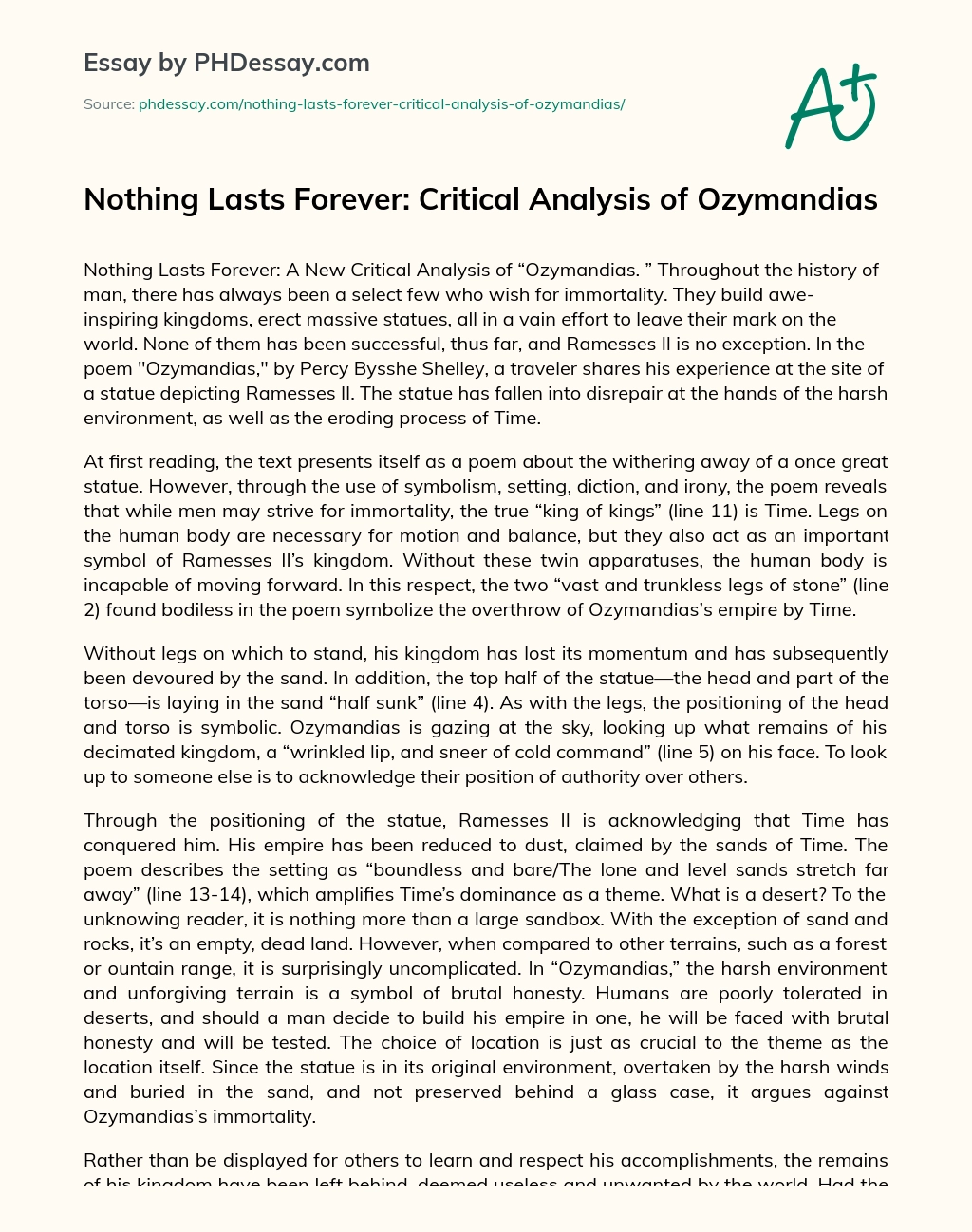 Nothing Lasts Forever: Critical Analysis of Ozymandias essay