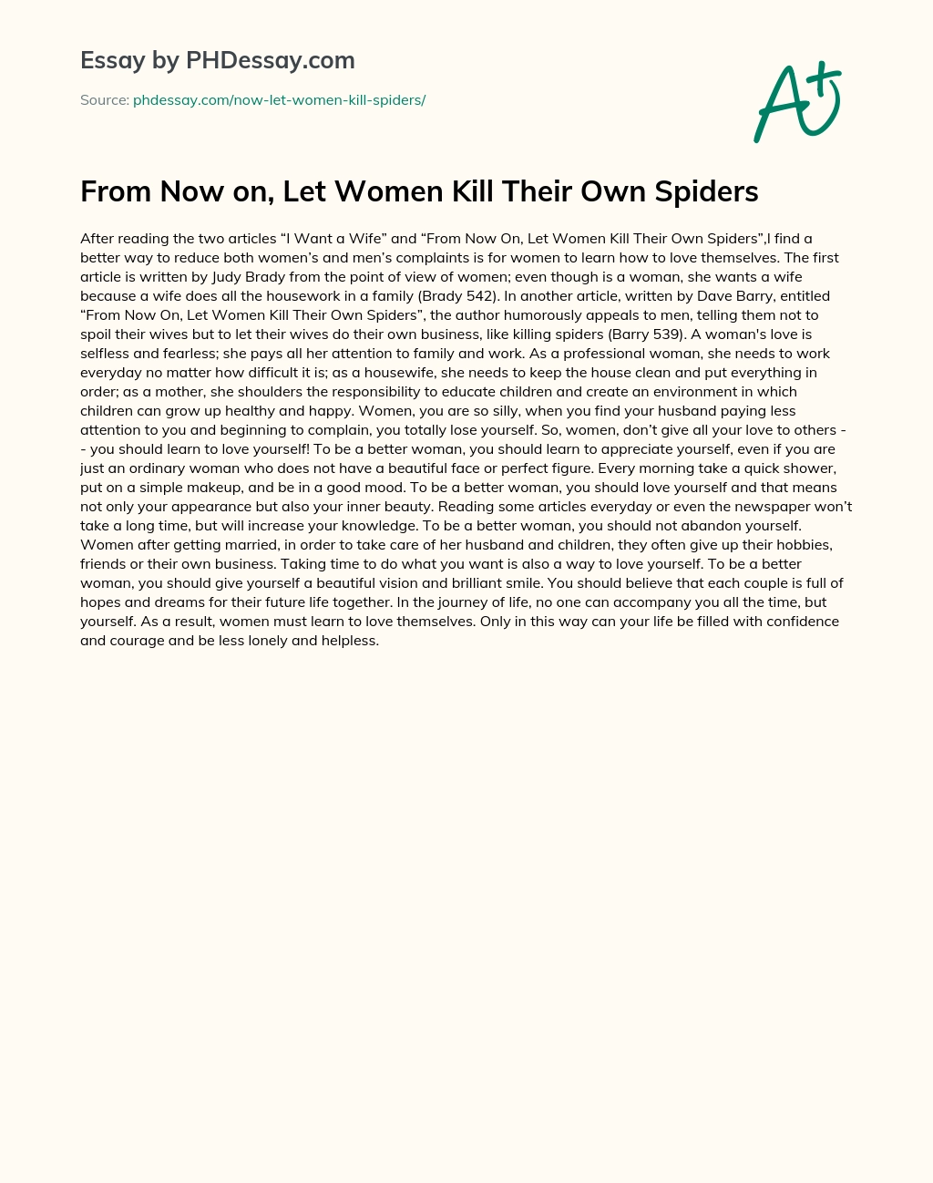 From Now on, Let Women Kill Their Own Spiders essay