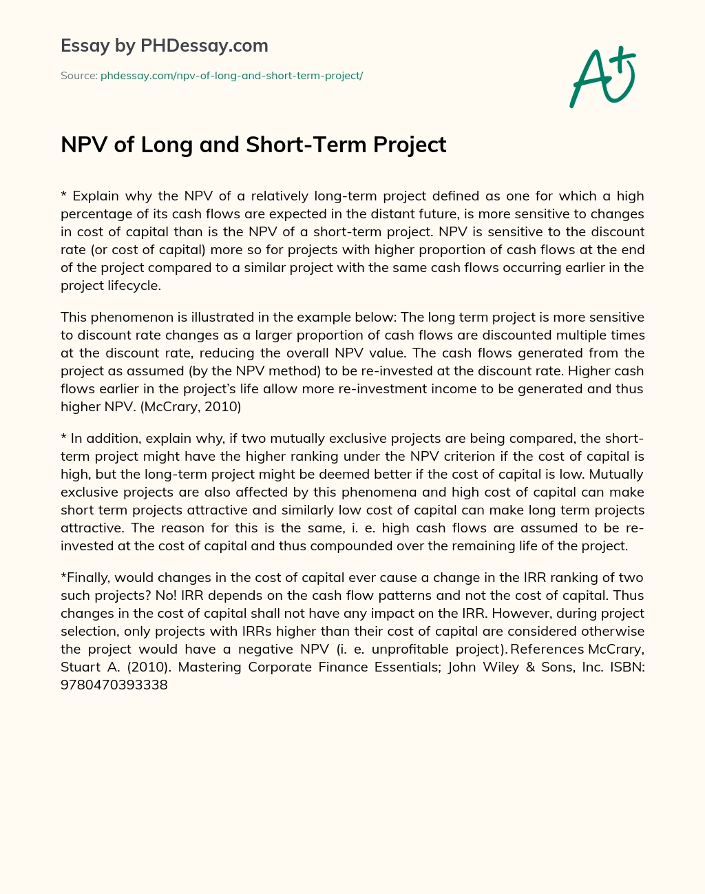 NPV of Long and Short-Term Project essay